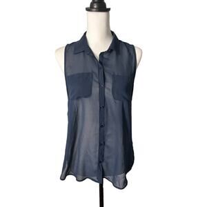 Hollister Sleeveless Sheer Navy Blue Top  Size Small